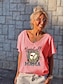 billige T-shirts-Dame T-shirt Leopard Tekst Baseball Afslappet Weekend Maleri Kortærmet T-shirt V-hals Trykt mønster Basale Grøn Hvid Sort S