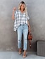 cheap Tops &amp; Blouses-Women&#039;s Blouse Striped Plaid Casual Daily Holiday Short Sleeve Blouse Shirt V Neck Basic Elegant Casual Loose Green White Black S