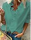 billige Super Sale-damebluseskjorte v-hals salatkant almindelig moderne v-hals almindelig forår&amp;amp;  efterår grøn blå hvid orange