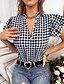 cheap Tops &amp; Blouses-Women&#039;s Blouse Plaid Daily Weekend Short Sleeve Blouse Shirt V Neck Ruffle Button Casual Streetwear Black S