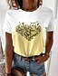 baratos T-shirts-Mulheres Camiseta Floral Coração Casual Feriado Final de semana Tema Flores Pintura Manga Curta Camiseta Decote Redondo Imprimir Básico Verde Azul Roxo S / Impressão 3D