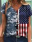 billige T-shirts-Dame T-shirt USA Nationalflag Afslappet Weekend Uafhængighedsdagen Maleri Kortærmet T-shirt V-hals Trykt mønster Basale Navyblå S / 3D-udskrivning