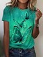 billige T-shirts-Dame T skjorte Sommerfugl Avslappet Helg Rød Marineblå Blå Trykt mønster Kortermet Grunnleggende Rund hals Normal
