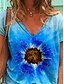 billige T-shirts-Dame T skjorte Fargegradering Blomsternål i krystall Avslappet Daglig Ferie Kortermet T skjorte V-hals Lapper Trykt mønster Grunnleggende Blå S / 3D-utskrift
