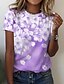 billige T-shirts-Dame T skjorte Blå Lilla Rosa Trykt mønster Blomstret Avslappet Ferie Kortermet Rund hals Grunnleggende Normal Blomster Tema Maling S / 3D-utskrift