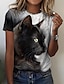 abordables T-shirts-Mujer Camiseta Gato 3D Negro Estampado Manga Corta Casual Fin de semana Básico Escote Redondo Ajuste regular