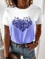 billige T-shirts-Dame T skjorte Blomstret Hjerte Avslappet Ferie Helg Blomster Tema Maling Kortermet T skjorte Rund hals Trykt mønster Grunnleggende Grønn Blå Lilla S / 3D-utskrift