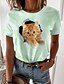 billige T-shirts-Dame T skjorte Rosa Blå Lilla Trykt mønster Katt 3D Avslappet Helg Kortermet Rund hals Grunnleggende Normal 3D Cat Maling S