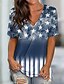 cheap T-Shirts-Women&#039;s T shirt Tee Red Navy Blue Blue Print Stars and Stripes Casual Weekend Short Sleeve V Neck Basic Regular Painting S