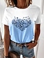 preiswerte T-shirts-Damen T Shirt Blumen Herz Casual Festtage Wochenende Blume Farbe Kurzarm T Shirt Rundhalsausschnitt Bedruckt Basic Grün Blau Purpur S / 3D-Druck