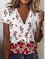 cheap T-Shirts-Women&#039;s T shirt Tee Red Lace Trims Print Floral Casual Holiday Short Sleeve V Neck Basic Regular Floral Painting S