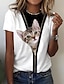 baratos T-shirts-Mulheres Camiseta Gato 3D Casual Final de semana Imprimir Branco Manga Curta Básico Decote Redondo