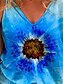 billige T-shirts-Dame T-shirt Farvegradient Blomst Afslappet Daglig Ferie Kortærmet T-shirt V-hals Patchwork Trykt mønster Basale Blå S / 3D-udskrivning