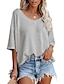 abordables Blusa-Camiseta de manga corta con cuello en V y manga de muñeca de verano, holgada, de color sólido, para mujer