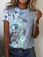 billige T-shirts-Dame T-shirt Blomstret Afslappet Ferie Weekend Gul Lyserød Blå Trykt mønster Kortærmet Basale Rund hals Regulær