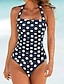 cheap One-Pieces-Navy Blue Polka Dot Monokini Swimwear for Women
