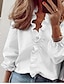 abordables Super Sale-blusa de mujer camisa escote en v ribete lechuga liso moderno escote en v regular primavera&amp;amp;  otoño verde azul blanco naranja