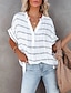 cheap Tops &amp; Blouses-Women&#039;s Blouse Striped Plaid Casual Daily Holiday Short Sleeve Blouse Shirt V Neck Basic Elegant Casual Loose Green White Black S