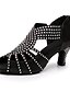 cheap Pumps &amp; Heels-Women&#039;s Latin Shoes Salsa Shoes Performance Training Practice Glitter Crystal Sequined Jeweled Heel Flared Heel Zipper Almond Black