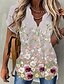 abordables Tops &amp; Blouses-Mujer Blusa Camisa Beige Botón Estampado Floral Diario Fin de semana Manga Corta Escote en Pico Ropa de calle Casual Regular Flor S / Impresión 3D