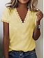 preiswerte T-shirts-Damen T Shirt Weiß Gelb Blau Spitze Spitzenbesatz Glatt Casual Wochenende Kurzarm V Ausschnitt Basic Standard S