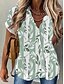 cheap Tops &amp; Blouses-Women&#039;s Blouse Shirt Green Blue Pink Button Print Floral Holiday Weekend Short Sleeve V Neck Streetwear Casual Regular Floral S / 3D Print