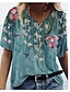 billige T-shirts-Dame Blomstret Avslappet Daglig Kortermet T skjorte Rund hals Grunnleggende Topper Fotofarge S / 3D-utskrift