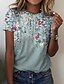 preiswerte T-shirts-Damen T Shirt Gras-Grün Weiß Elfenbein Bedruckt Blumen Casual Festtage Kurzarm Rundhalsausschnitt Basic Standard Abstrakt Farbe S