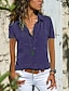 preiswerte Super Sale-Damen Bluse Tasche Täglich Einfarbig T-Shirt Ärmel Hemdkragen Sommer Hell Blau Schwarz Purpur Dunkelrot Rosa