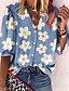 cheap Tops &amp; Blouses-Women&#039;s Blouse Floral Daily Weekend Floral Long Sleeve Blouse Shirt Standing Collar Button Print Casual Streetwear Green Blue Pink S / 3D Print