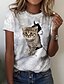 billige T-shirts-Dame T skjorte Grå Trykt mønster Katt 3D Avslappet Helg Kortermet Rund hals Grunnleggende Normal 3D Cat Maling S