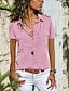 preiswerte Super Sale-Damen Bluse Tasche Täglich Einfarbig T-Shirt Ärmel Hemdkragen Sommer Hell Blau Schwarz Purpur Dunkelrot Rosa