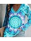 economico T-Shirt-Per donna maglietta Azzurro Collage Stampa Arcobaleno Colore graduale e sfumato Informale Sport Manica lunga A V Stile da spiaggia Geometrica Pittura Standard