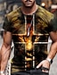 baratos Short Sleeve-Camisa gráfica masculina unissex camiseta estampa de leão cruz em torno do pescoço preto cinza ouro + branco + preto vermelho 3d zero dois mais algodão casual