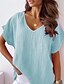 abordables Super Sale-Women&#039;s Plain White Blue Khaki Short Sleeve V Neck Blouse