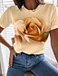 baratos T-shirts-Mulheres Camiseta Amarelo Rosa Azul Imprimir Floral 3D Casual Feriado Manga Curta Decote Redondo Básico Padrão Tema Flores 3D Pintura S