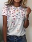 baratos T-shirts-Mulheres Camiseta Floral Casual Feriado Final de semana Tema Flores Pintura Manga Curta Camiseta Decote Redondo Imprimir Básico Azul Rosa Amarelo S / Impressão 3D