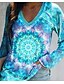 cheap Women&#039;s T-shirts-Women&#039;s T shirt Tee Light Blue Patchwork Print Rainbow Color Gradient Casual Sports Long Sleeve V Neck Beach Geometric Painting Regular Fit