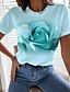 billige T-shirts-Dame T skjorte Gul Rosa Blå Trykt mønster Blomstret 3D Avslappet Ferie Kortermet Rund hals Grunnleggende Normal Blomster Tema 3D Maling S