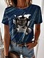 billige T-shirts-Dame T skjorte Katt 3D Avslappet Helg 3D Cat Maling Kortermet T skjorte Rund hals Trykt mønster Grunnleggende Grønn Svart Blå S / 3D-utskrift