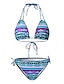 preiswerte Bikinis-Damen Badeanzug Bikinis 2 Stück Normal Bademode Rückenfrei Kordelzug Streifen Tropisch Streifen Blumen Blau Farbe Purpur Gefüttert Badeanzüge Sexy Modisch Sexy