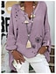 cheap Tops &amp; Blouses-Women&#039;s Blouse Shirt Floral Dandelion Flower Long Sleeve V Neck Tops Oversized Cotton White Purple Blushing Pink