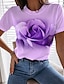 cheap T-Shirts-Women&#039;s T shirt Tee Yellow Pink Blue Print Floral 3D Casual Holiday Short Sleeve Round Neck Basic Regular Floral 3D Printed Painting S