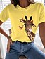 billige T-shirts-Dame T skjorte Bomull 100 % bomull Sjiraff Svart Hvit Gul Trykt mønster Kortermet Avslappet Helg Grunnleggende Rund hals Normal