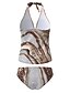 cheap Tankini-Elegant Women&#039;s Brown Color Block Tankini Swimwear