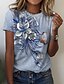 preiswerte T-shirts-Damen T Shirt Rosa Blau Grün Bedruckt Blumen Casual Festtage Kurzarm Rundhalsausschnitt Basic Standard Blume Farbe S