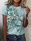 billige T-shirts-Dame T-shirt Lyserød Blå Grøn Trykt mønster Blomstret Afslappet Ferie Kortærmet Rund hals Basale Normal Blomster Tema Maleri S