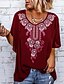 cheap Plus Size Tops-Women&#039;s Plus Size Tops T shirt Tee Floral Short Sleeve Basic V Neck 95% Polyester 5% Spandex Daily Vacation Spring Summer claret Green