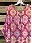 abordables T-shirts-Mujer Camiseta Floral Festivos Playa Flor Manga 3/4 Camiseta Camisa Escote Redondo Asimétrico Estampado Casual Estilo playero Rosa S / Impresión 3D