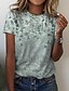 billige T-shirts-Dame T-shirt Blomstret Afslappet Ferie Weekend Blomster Tema Maleri Kortærmet T-shirt Rund hals Trykt mønster Basale Grøn Lilla Lysegrøn S / 3D-udskrivning